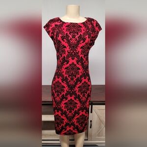 Worthington Red Black Velvet Design Dress 4